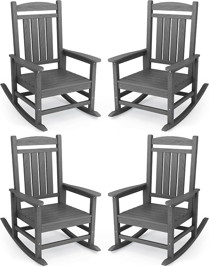 KINGYES Oversized Outdoor Rocking Chair Set of 4, High Density Polyethylene by KINGYES