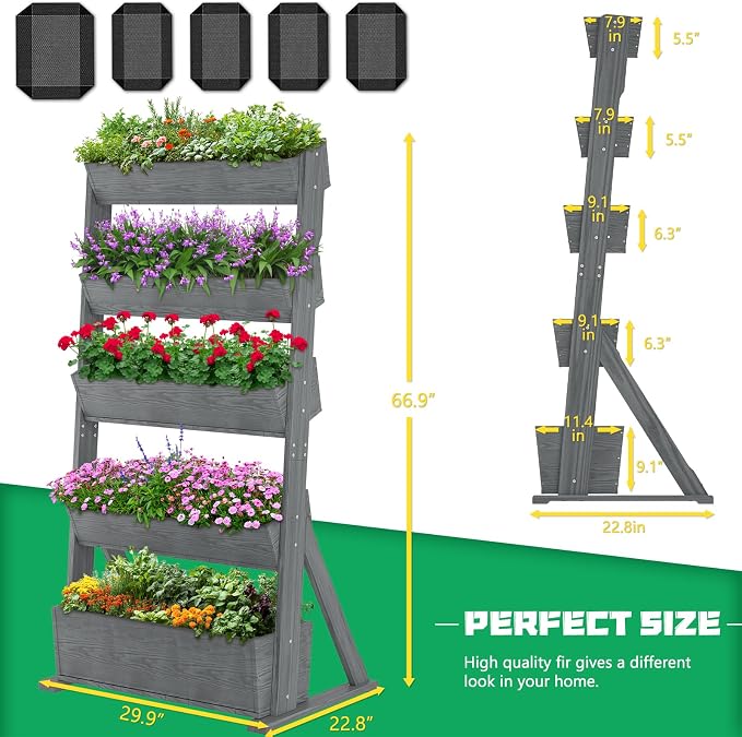 DoCred Vertical Wooden Raised Garden Bed, 5 Tier Garden Planters Freestanding - Image 7