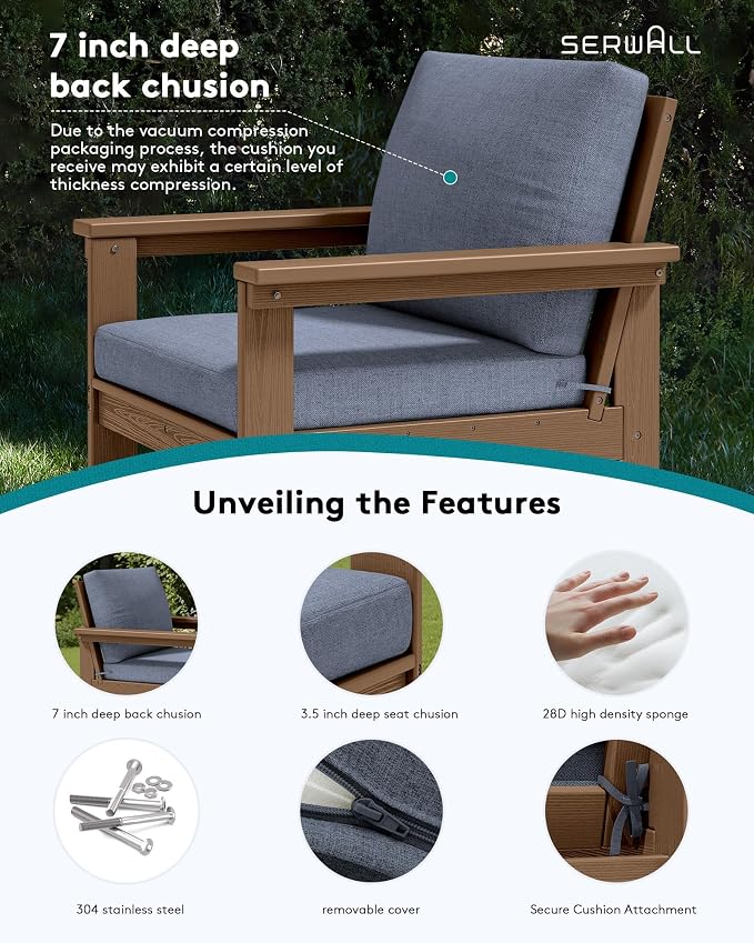 SERWALL HDPE Patio Sofa Set, 3-piece Sectional Outdoor Furniture Set, All - Image 4