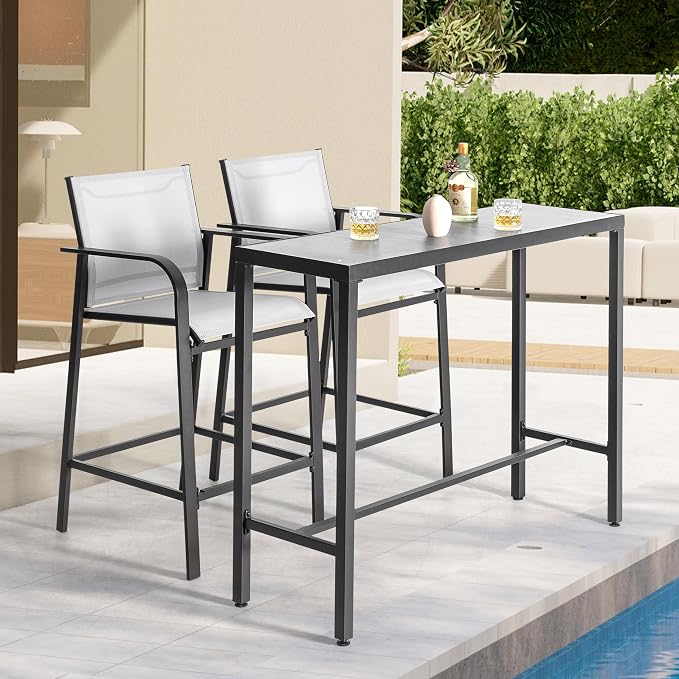 NUU GARDEN 3-Piece Outdoor Bar Set, Patio Bar Table and 2 Textilene High Bar - Image 9
