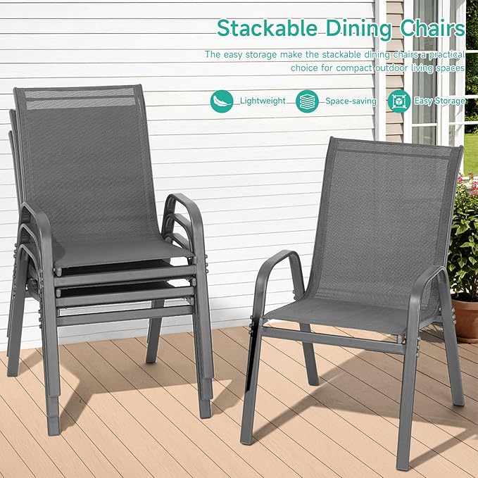 Patio Chairs Set of 2, All Weather Breathable Stackable Outdoor Dining Chairs - Image 5