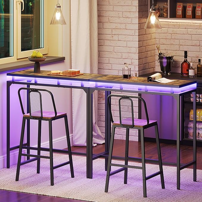 Bar Table with LED Lights, Counter Height Bar Height Table, Pub Gaming Table - Image 2