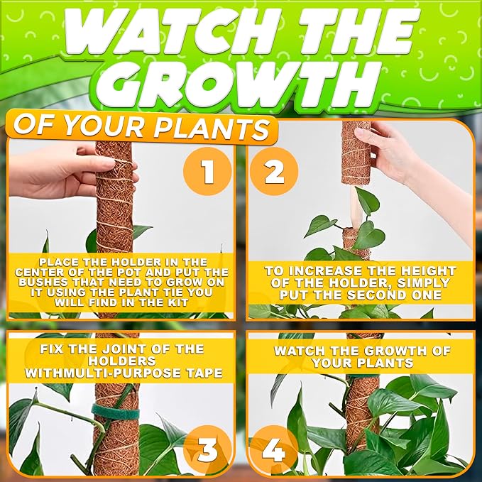 Moss Pole 26.4" Small Monstera Plant Support 2 Pcs Set - Image 5