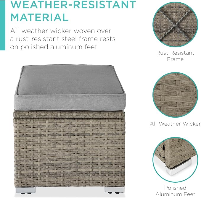 Best Choice Products Set of 2 Wicker Ottomans, Additional Seating, Side Table - Image 4