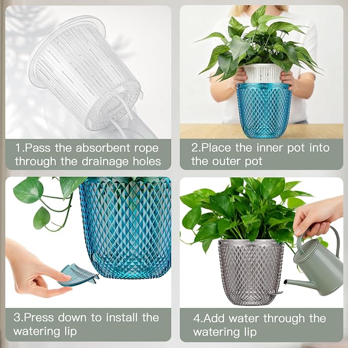 QCQHDU 2 Pack Self Watering Pots, 5.7 Inch Flower Pots - Image 7