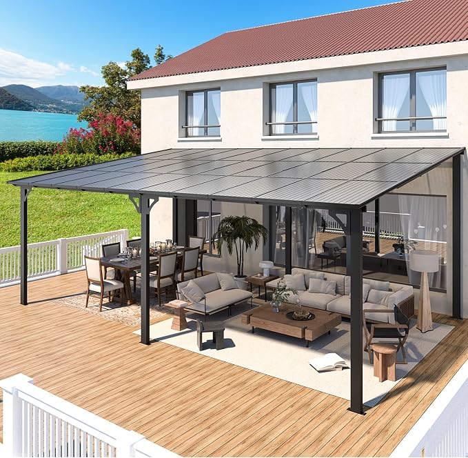 AECOJOY 20' x 12' Gazebo for Patio, Large Wall-Mounted Hard Top Lean-to Gazebo - Image 3