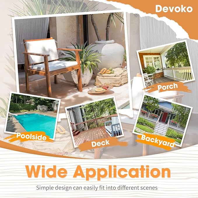 Devoko Patio Set 3 Piece Acacia Wood Outdoor Furniture Conversation Seat - Image 7