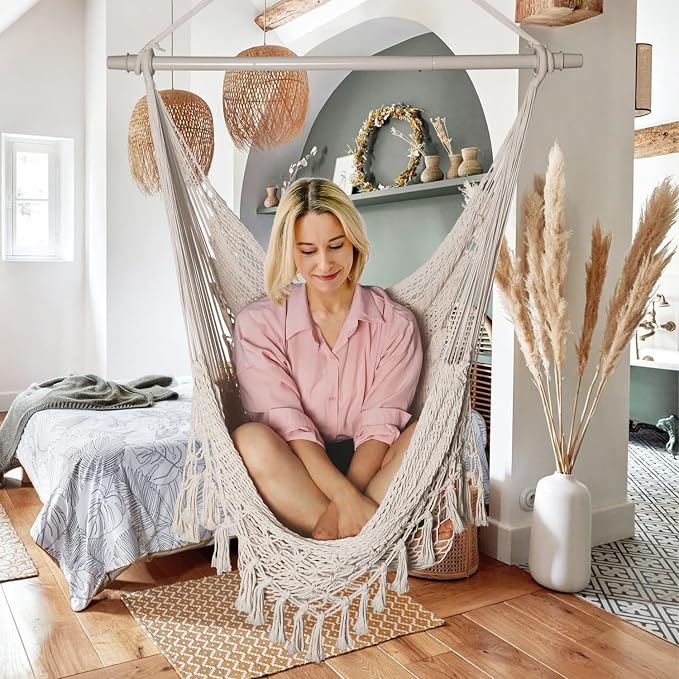 Handwoven Cotton Rope Hammock Chair - Image 6