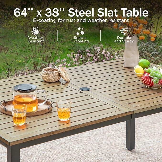 PHI VILLA 7 PCS Outdoor Dining Set, 2 Swivel & 4 Stable Dining Chairs, Patio - Image 5