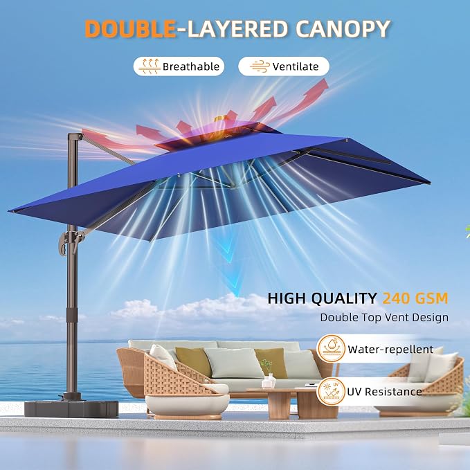 9' X 12' Cantilever Outdoor Patio Umbrellas Double Top Large Rectangle Umbrella - Image 3