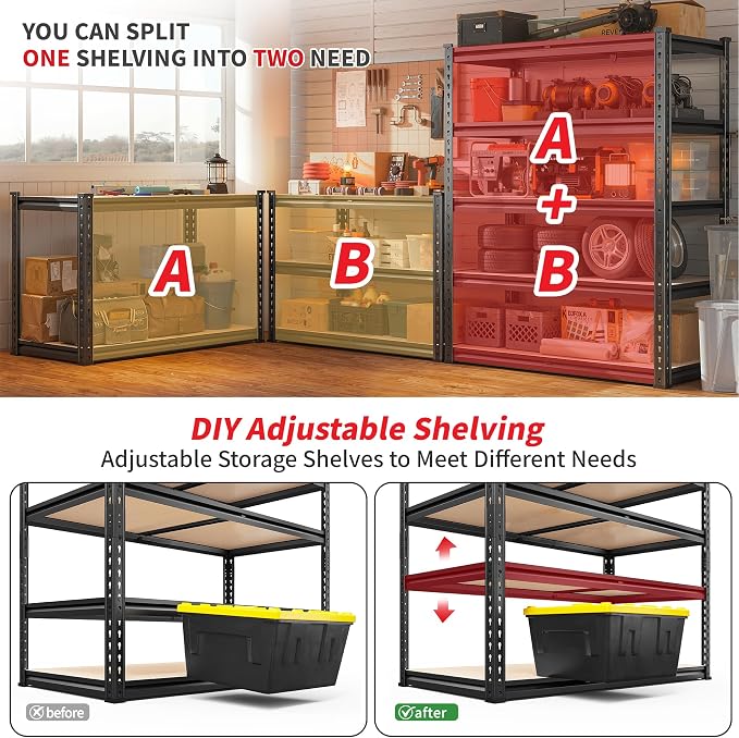 REIBII 2400LBS Storage Shelves 5 Tier Garage Shelving Heavy Duty, Adjustable - Image 6