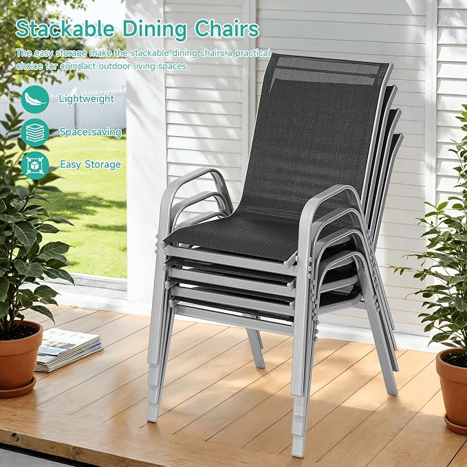 Patio Chairs Set of 2, Easily Set Up Stackable Outdoor Dining Chairs - Image 5