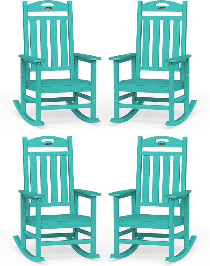 Oversized Rocking Chairs Outdoor Set of 4, High Back Porch Rocking Chair by Suunyn