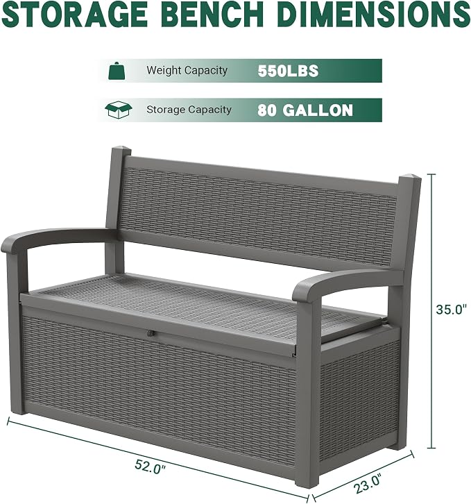 80 Gallon Outdoor Storage Box, Resin Patio Furniture - Image 2