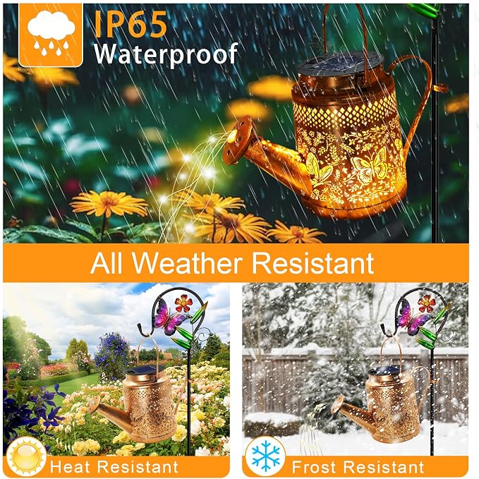 Solar Powered Butterfly Watering Can Lights Waterproof Outdoor Garden Decor - Image 6
