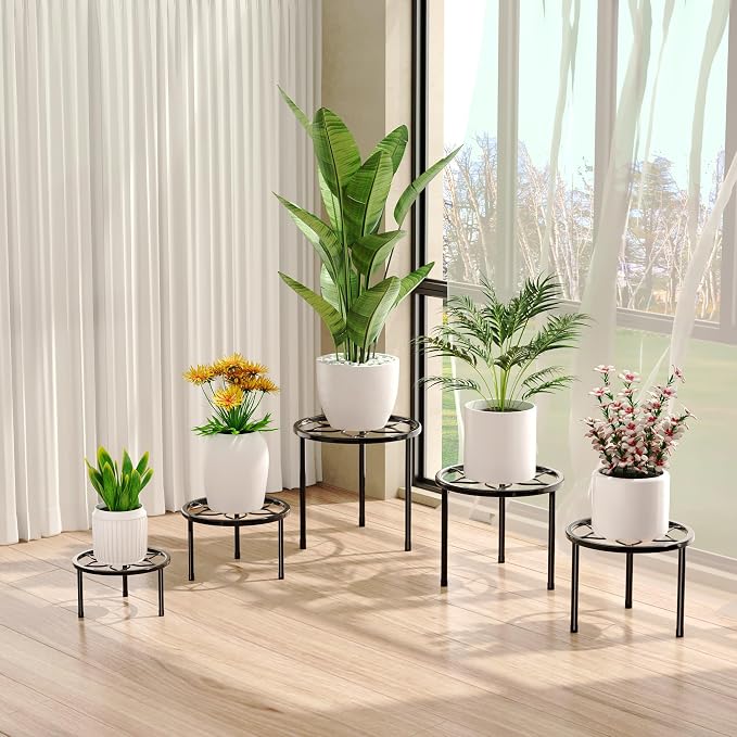 VECELO Metal Plant Stands Set of 5, Round Plant Holder - Image 6