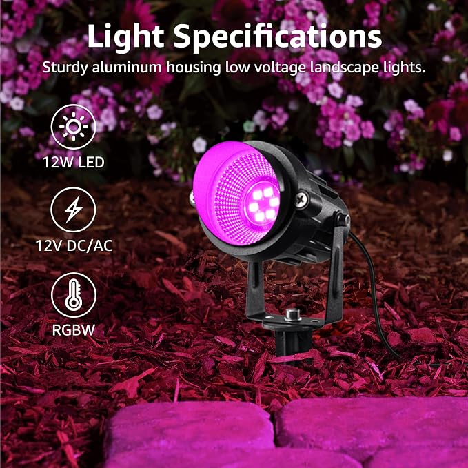 SUNVIE 12 Pack RGBW Color Changing Landscape Lights - Image 2