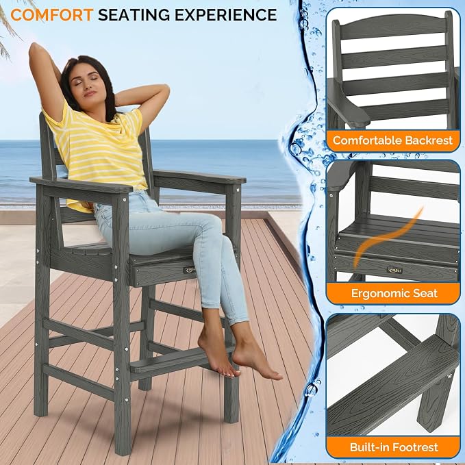 VINGLI 5-Piece Outdoor Patio Bar Table and Chairs Set, HDPE Bar Set All Weather - Image 3