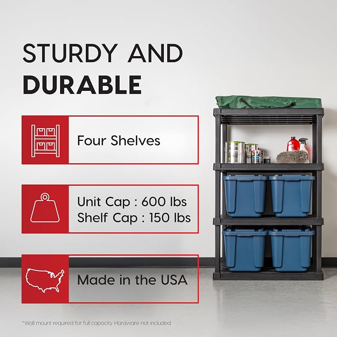 IRIS USA 4-Shelf Heavy Duty Plastic Storage Shelves, 600lb Capacity, Large - Image 4