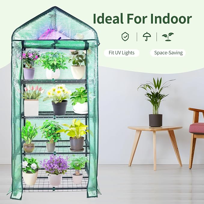 4 Tier Mini Greenhouse for Outdoor Indoor, Double-Layer Roof, Heavy Duty Small - Image 4