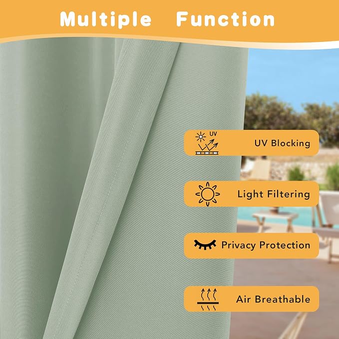 HolidayIdeas Outdoor Curtains for Patio Waterproof, 4 Panels - Image 3