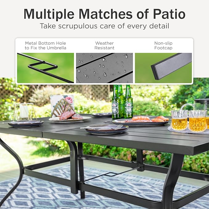PHI VILLA Outdoor Dining Set for 6, Patio Chairs withTextilene Fabric and Metal - Image 6