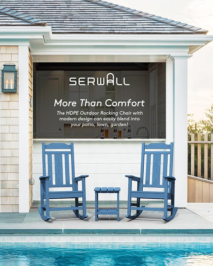 SERWALL Outdoor Rocking Chair Blue Set of 8, All Weather Patio Rocking Chair - Image 6