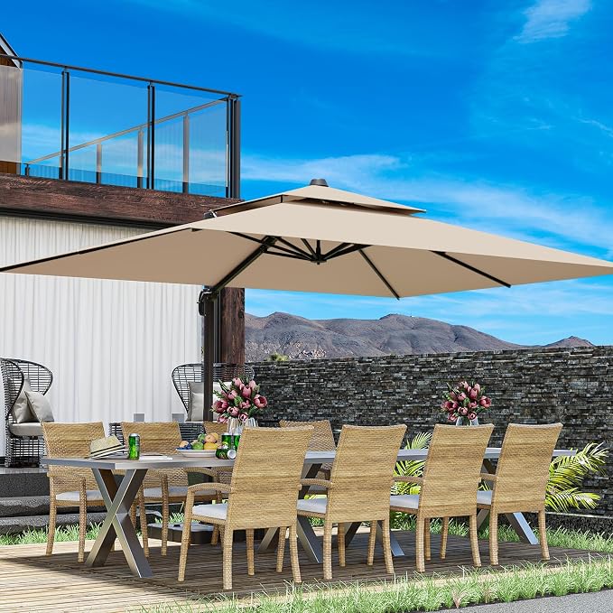 10x13FT Cantilever Outdoor Patio Umbrellas, Double Top Large Rectangle Umbrella - Image 9