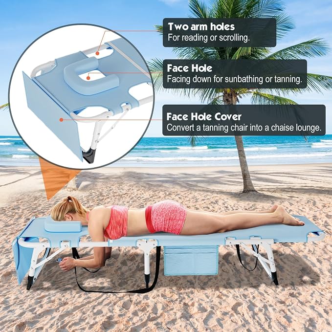 MOPHOTO Beach Lounge Chair, 5-Position Adjustable Tanning Chair - Image 7