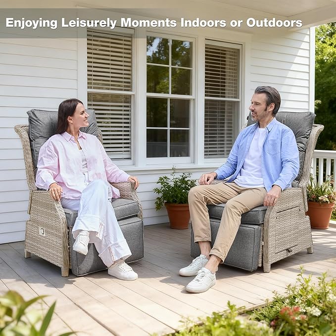 Outdoor Recliner with Adjustable Back and Footrest, Patio 150° Lay Flat - Image 7