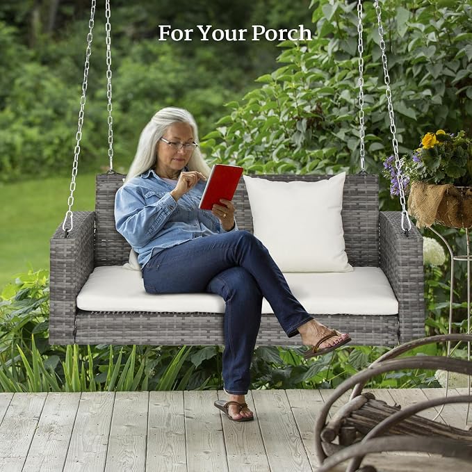 VINGLI Heavy Duty 800 LBS Wicker Hanging Porch Swing - Image 4
