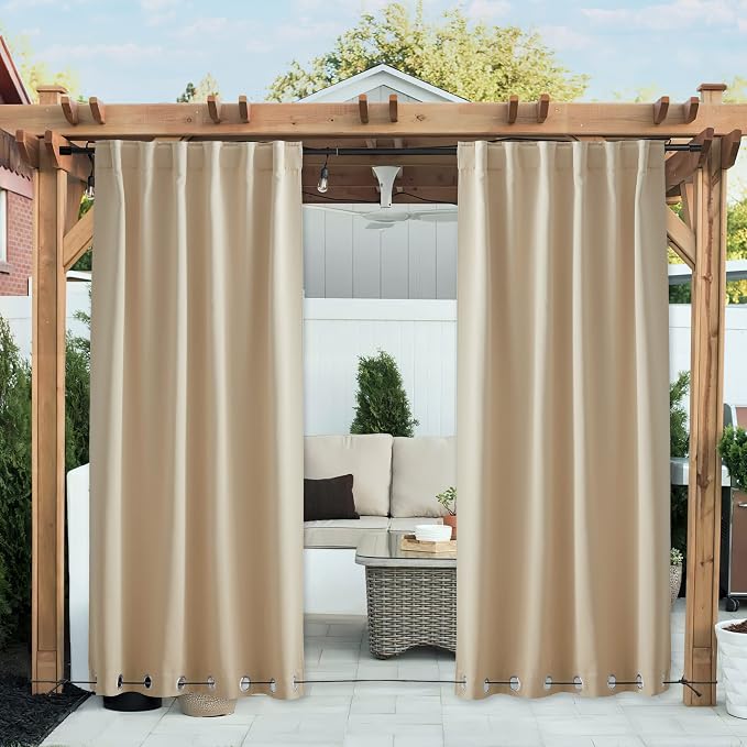 NICETOWN 2 Panels Outdoor Patio Curtains Windproof & Waterproof, Top & Bottom by NICETOWN