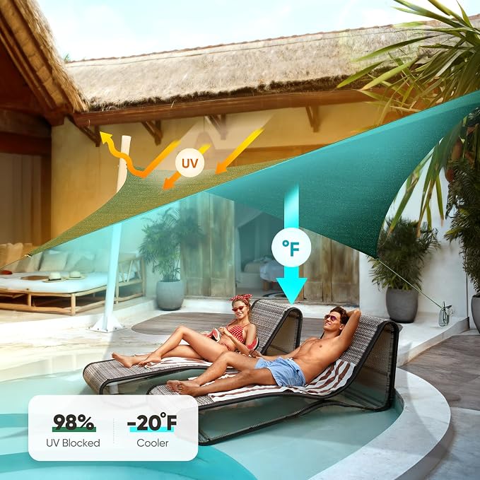 Quictent 185GSM Heavy Duty Square Sun Shade Sail Green Canopy 98% UV Block - Image 3