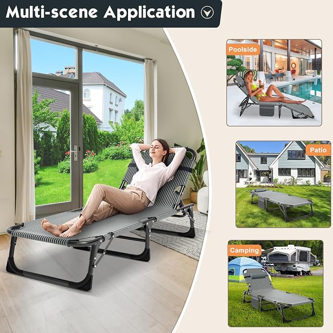 MOPHOTO Folding Chaise Lounge Chair 5-Position, Folding Cot, Heavy Duty Patio - Image 7