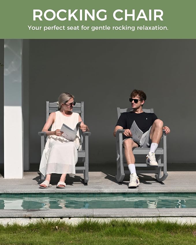 Oversized Rocking Chair Outdoor, High Back Porch Rocker Chair, HDPE All Weather - Image 7