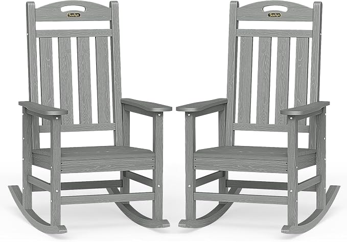 Oversized Outdoor Rocking Chairs Set of 2, High Back Porch Rocker Chair by Suunyn