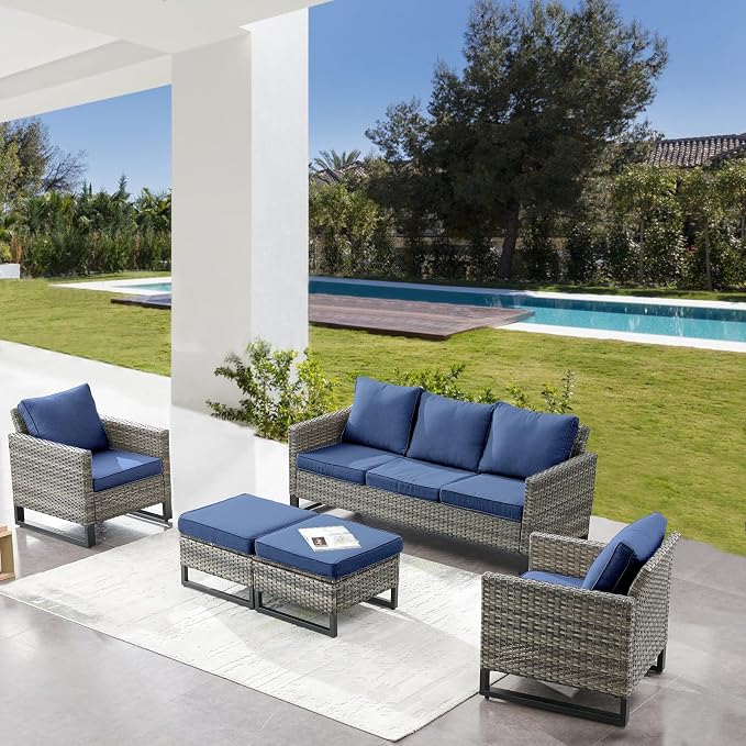 Belord Wicker Patio Furniture 5 Piece Outdoor Sofa Set, Oversize Outdoor Dining - Image 3