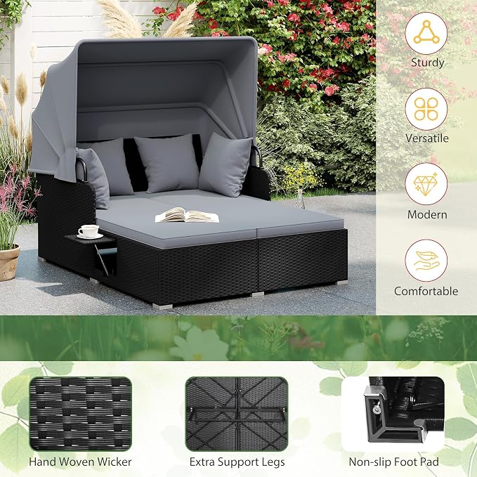 ORALNER Outdoor Daybed, 2-Person Wicker Patio Sofa - Image 6