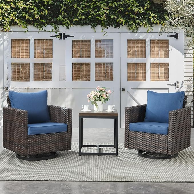 Belord Outdoor Bistro Set 3 Piece Wicker Swivel Rocker Patio Chairs, Oversize by Belord