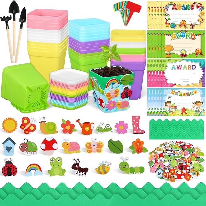 Elcoho 36 Set Garden Plastic Pot Craft Kit Plant Spring Craft Kits by Elcoho