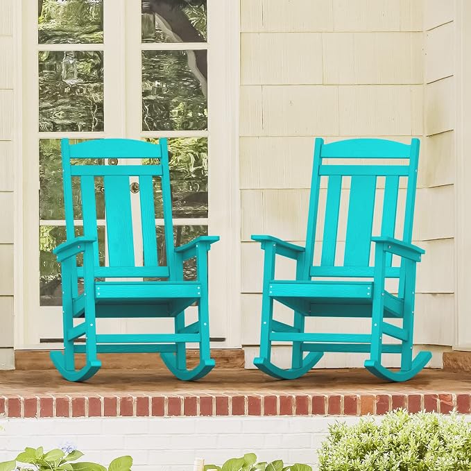 LUE BONA Outdoor Rocking Chairs Set of 2, HDPS Porch Rocker - Image 3