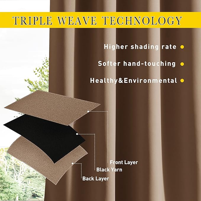 NICETOWN 2 Panels Weighted Blackout Curtains Patio Waterproof Outdoor Curtains - Image 5