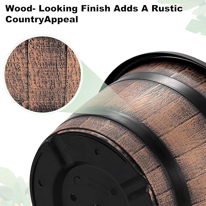 Quarut Large Plastic 3 Pack16 inch Plant Pots, Whiskey Barrel Planters - Image 4