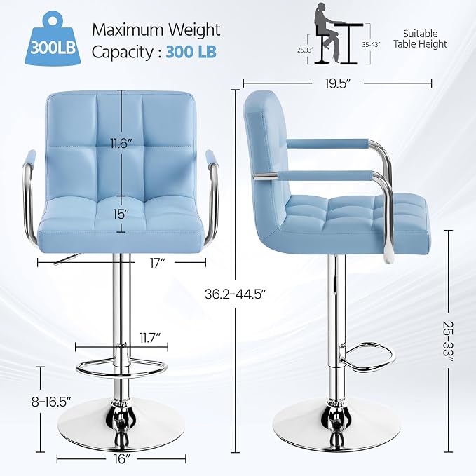 Yaheetech Bar Stools Set of 4, PU Leather Adjustable Swivel Barstools, - Image 3