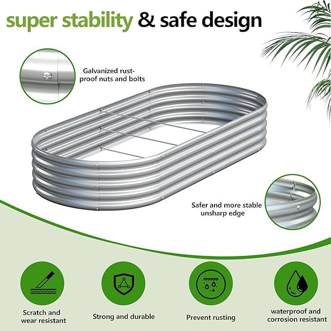 2PCS 6x3x1ft Galvanized Metal Raised Garden Bed Kit, Outdoor Planter Box - Image 4
