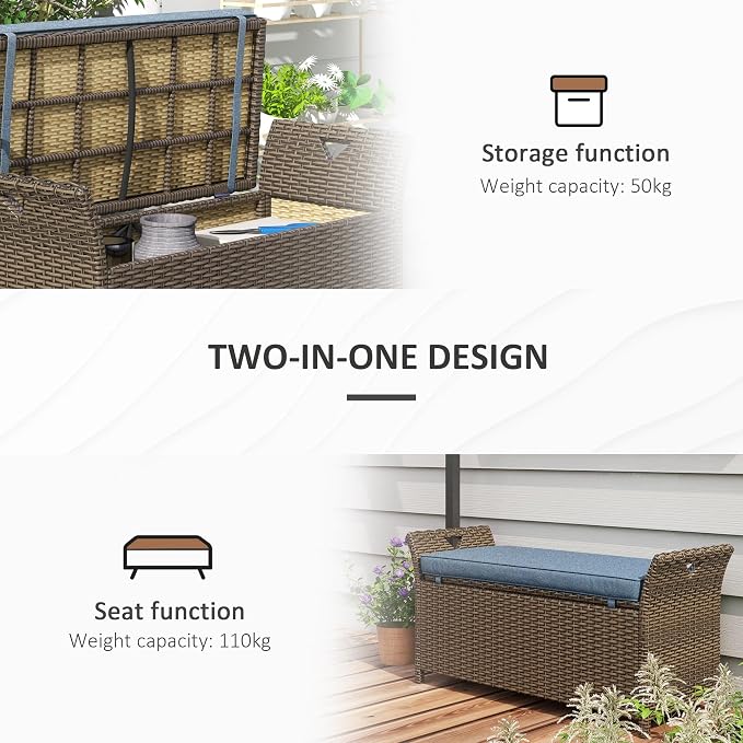 Outsunny 29 Gallon Patio Wicker Storage Bench, Outdoor PE Rattan Patio Furniture - Image 6