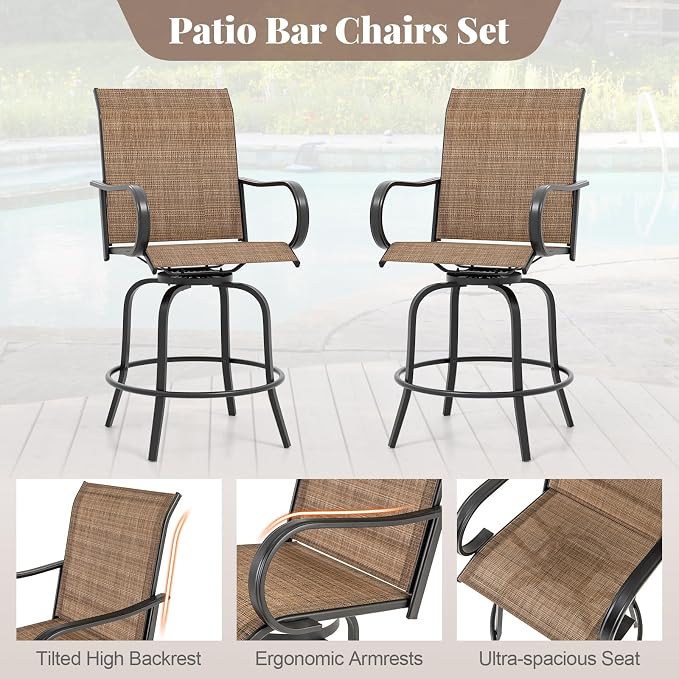Giantex Set of 2 Swivel Outdoor Bar Stools, All-Weather Bar Height Patio Chairs - Image 6