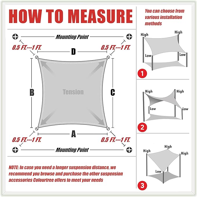 ColourTree TAPR1616 Custom Size 9' x 17' Beige Sun Shade Sail Canopy UV Block - Image 6