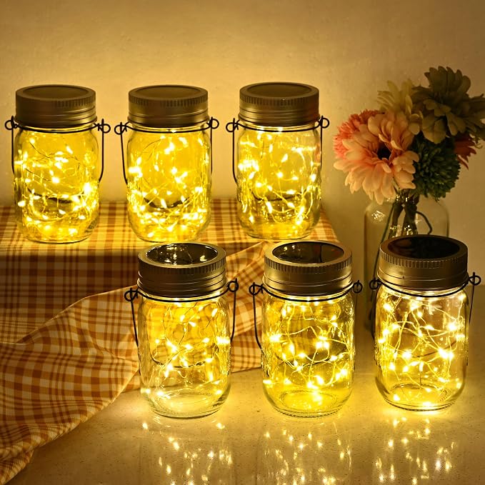 GIGALUMI Solar Mason Jar Lights, 8 Pack 30 Led String Fairy Lights Garden - Image 2