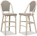 PURPLE LEAF French Bar Stool Set of 2 White Print Finish Patio Bar Stools by PURPLELEAF